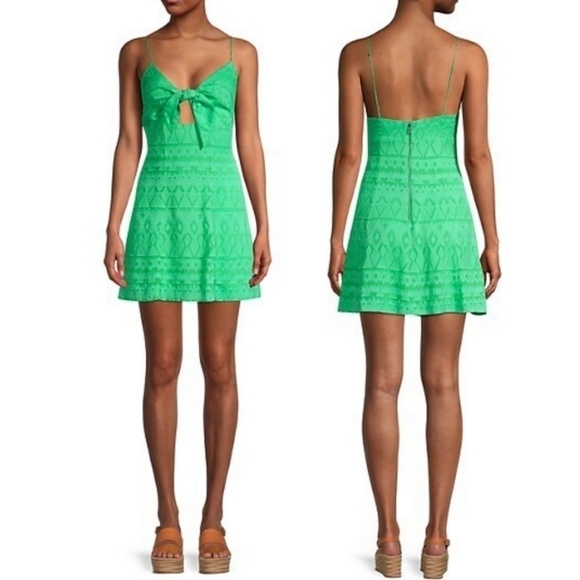 New Alice + Olivia Roe Tie-Front Flare Jade Mini Dress NWT Size 12 - Picture 1 of 11